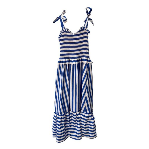 Lark + Grey Maxi Dress Blue and White Striped Tie Straps Size L Pre-owned Good - Picture 1 of 8